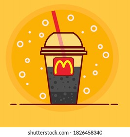 Cola with straw in takeaway cup image on background. Vector illustration
