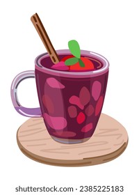 Colada morada. Traditional ecuadorian beverage consisting of fruit and cornmeal. Vector illustration.