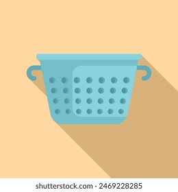 Colander cook drainer icon flat vector. Handle metal tool. Baker kit