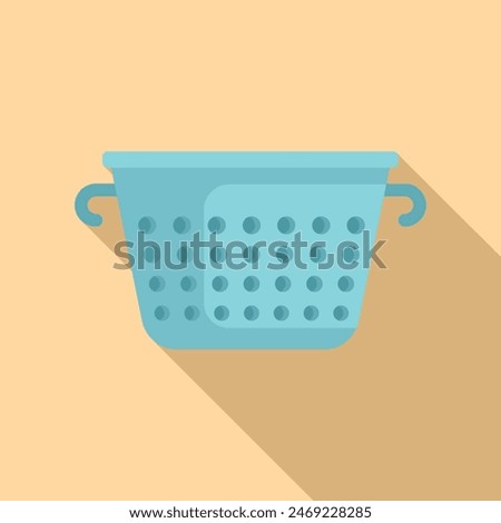 Colander cook drainer icon flat vector. Handle metal tool. Baker kit