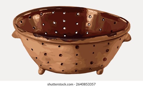 Colander, cooking utensil illustration isolated on white, vector. 