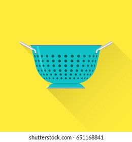 Colander. Cooking utensil. Kitchen stuff. Flat design. Vector illustration.