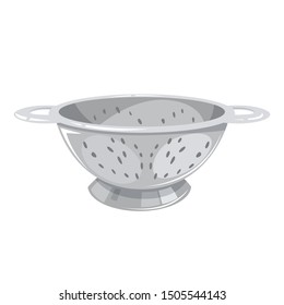 Colander, cooking utensil made of steel. Sieve tool, domestic equipment. Isolated vector illustration in cartoon style