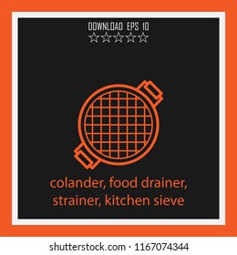 colander, food drainer, stainer, kitchen sieve vector icon