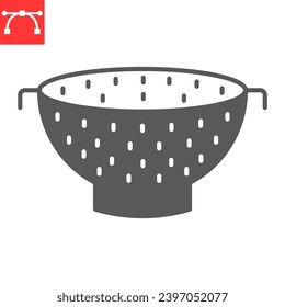 Colander glyph icon, kitchen and strainer, colander vector icon, vector graphics, editable stroke solid sign, eps 10