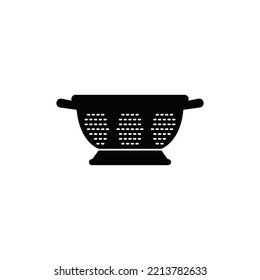 Colander icon in black flat glyph, filled style isolated on white background