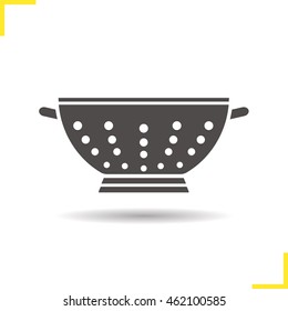 Colander icon. Drop shadow drainer silhouette symbol. Negative space. Vector isolated illustration