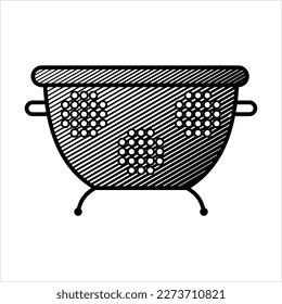 Colander Icon, Kitchen Cullender Utensil Icon Vector Art Illustration