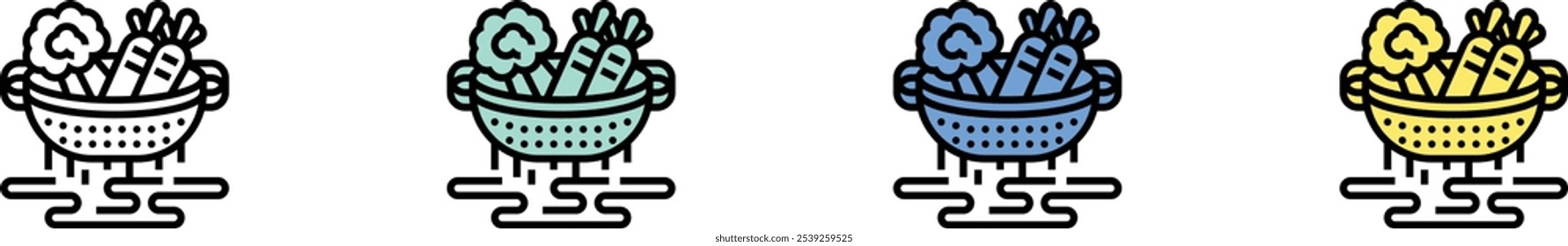 colander icon. Outline, Green, Blue and Yellow Style Design Isolated On White Background
