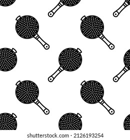 Colander Icon Seamless Pattern, Kitchen Cullender Utensil Icon Vector Art Illustration