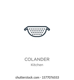 Colander icon. Thin linear colander outline icon isolated on white background from kitchen collection. Line vector sign, symbol for web and mobile