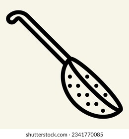 Colander line icon. Handle kitchen strainer symbol, outline style pictogram on beige background. Kitchen utensils and cooking sign mobile concept web design. Vector graphics.