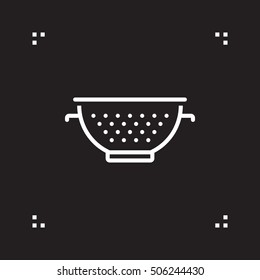 Colander line icon, pasta strainer outline vector sign, linear pictogram isolated on black. logo illustration