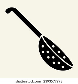 Colander solid icon. Handle kitchen strainer symbol, glyph style pictogram on beige background. Kitchen utensils and cooking sign for mobile concept and web design. Vector graphics