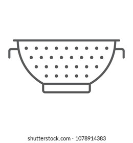 Colander thin line icon, kitchen and cooking, strainer sign vector graphics, a linear pattern on a white background, eps 10.