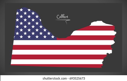 Colbert county map of Alabama USA with American national flag illustration