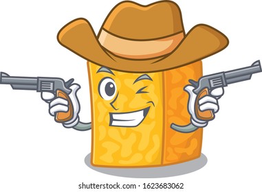 Colby jack cheese dressed as a Cowboy having guns
