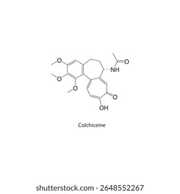 Colchiceine skeletal structure. Alkaloid compound schematic illustration. Simple diagram, chemical formula.