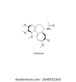 Estrutura esquelética da colchicina. Ilustração esquemática do composto alcaloide. Diagrama simples, fórmula química.