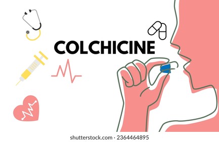 Colchicine tablet close up of medication used to treat gout and Behcet disease, pericarditis. Vector illustration  svg