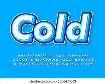 Cold 3d winter season font. Blue font for sign element design, simple and friendly alphabet, 3d font typeface with cool effect. Alphabet, number and Symbol