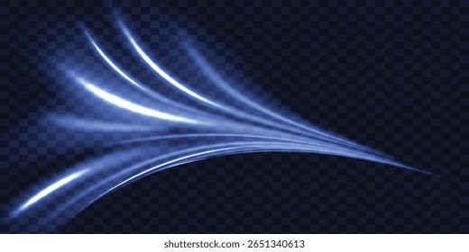 Cold air effect, winter wind swirls and wave. Blue streams of fresh breeze flows isolated on transparent background. Whirlwind, vortex light effect, vector realistic illustration