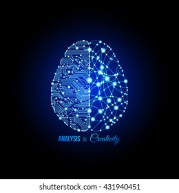 Cold analysis and bursting creativity paired together in brain and thinking concept. Human brain. 