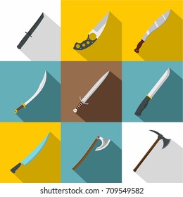 Cold arms icon set. Flat style set of 9 cold arms vector icons for web design