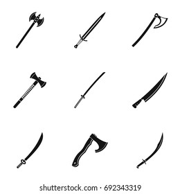Cold arms icon set. Simple style set of 9 cold weapon vector icons for web isolated on white background