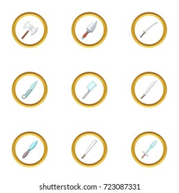 Cold arms icons set. Cartoon style set of 9 cold arms vector icons for web design