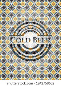 Cold Beer arabic badge background. Arabesque decoration.