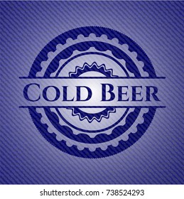 Cold Beer badge with denim background