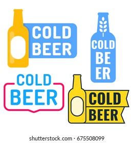 Cold beer. Badge, icon, logo set. Flat vector illustrations on white background. Can be used business company.