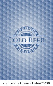 Cold Beer blue emblem or badge with abstract geometric polygonal pattern background. Vector Illustration. Detailed.