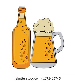Cold beer cup and bottle