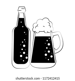 Cold beer cup and bottle in black and white