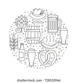 Cold beer design, vector pub decoration with mugs and hop