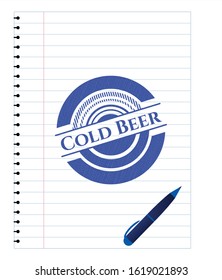 Cold Beer draw (pen strokes). Blue ink. Vector Illustration. Detailed.