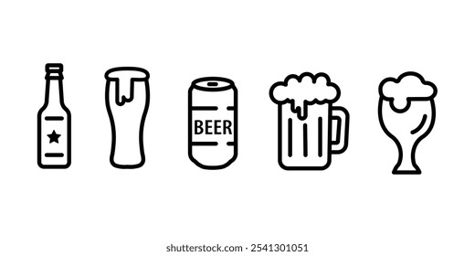 Cerveza fría para beber en el verano, lindo menú de cerveza de barril, Ilustración vectorial material blanco y negro