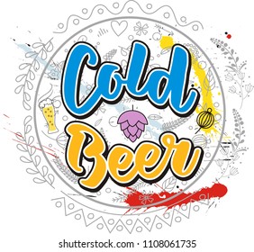 Cold beer . elegant floral frame