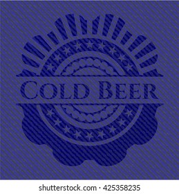 Cold Beer emblem with denim high quality background