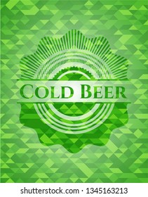 Cold Beer green emblem with mosaic ecological style background