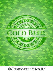 Cold Beer green emblem with triangle mosaic background