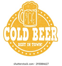 Cold beer grunge rubber stamp on white background, vector illustration