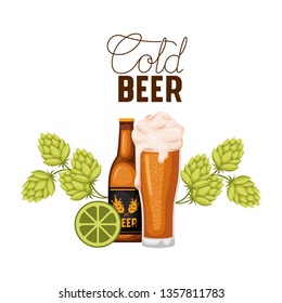 cold beer happy hour label with bottle icon