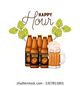 cold beer happy hour label with bottle icon