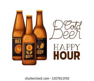cold beer happy hour label with bottle icon