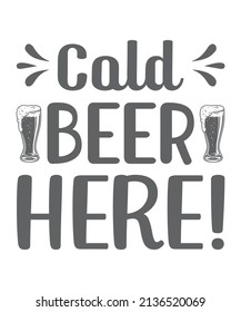 Cold beer here retro tin sign on yellow scratched background. Vintage pub sign with beer glass and promotional message. Vector illustration.