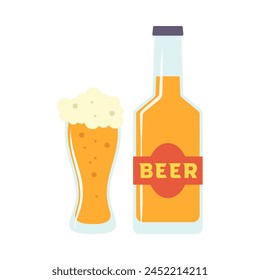 Icono o signo de la cerveza fría. Ilustración de Vector de cerveza plana aislada sobre fondo blanco. Bebida alcohólica en pub o bar