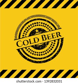 Cold Beer inside warning sign, black grunge emblem. Vector Illustration. Detailed.